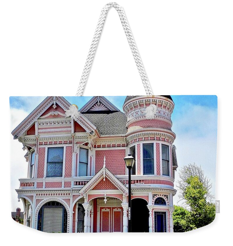 Pink House Weekender Tote Bag featuring the photograph The Pink Gingerbread House in Eureka by Kirsten Giving