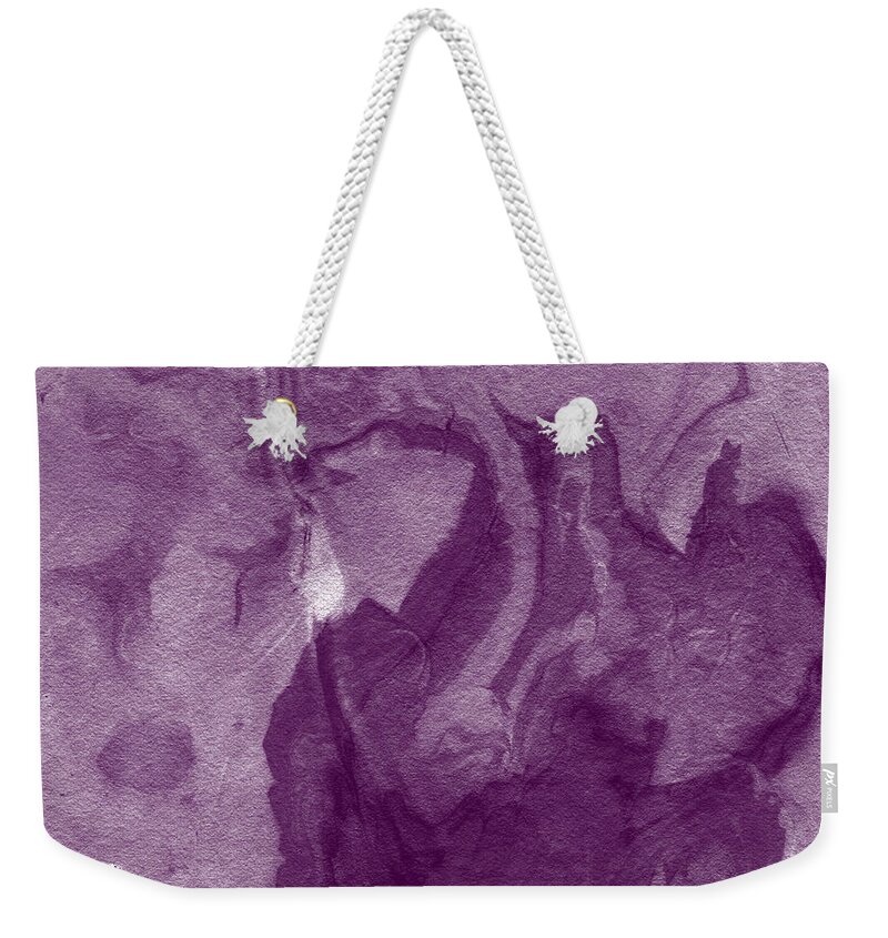 Abstract Contemporary Modern Purple White Lavender Swirl Feng Shui Marble Home Decorairbnb Decorliving Room Artbedroom Artcorporate Artset Designgallery Wallart By Linda Woodsart For Interior Designersbook Coverpillowtotehospitality Arthotel Art Weekender Tote Bag featuring the painting The Place I Belong- Abstract Art By Linda Woods by Linda Woods