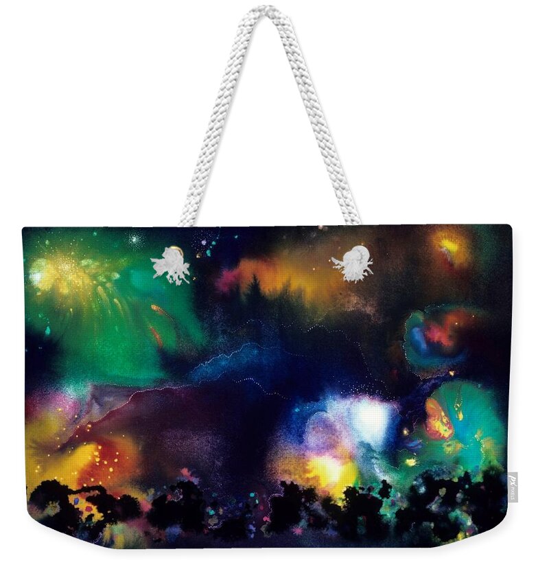 Spiritual Weekender Tote Bag featuring the painting The Plateau of Ancient Dreams by Lee Pantas