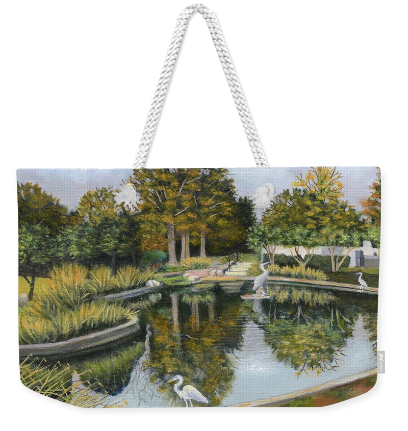 Maple Grove Weekender Tote Bag featuring the painting The Pond at Maple Grove by Madeline Lovallo