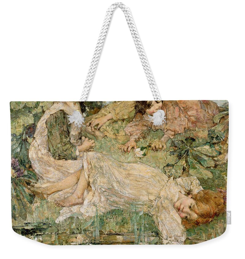 The Weekender Tote Bag featuring the painting The Pool by Edward Atkinson Hornel