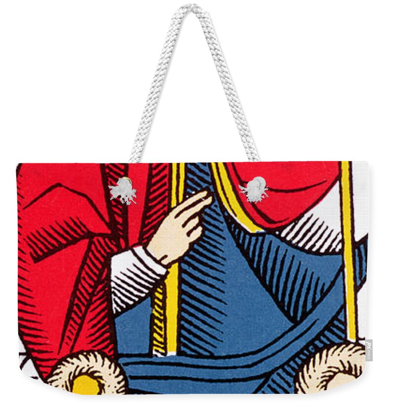 Pope Weekender Tote Bag featuring the painting The Pope Tarot Card by French School