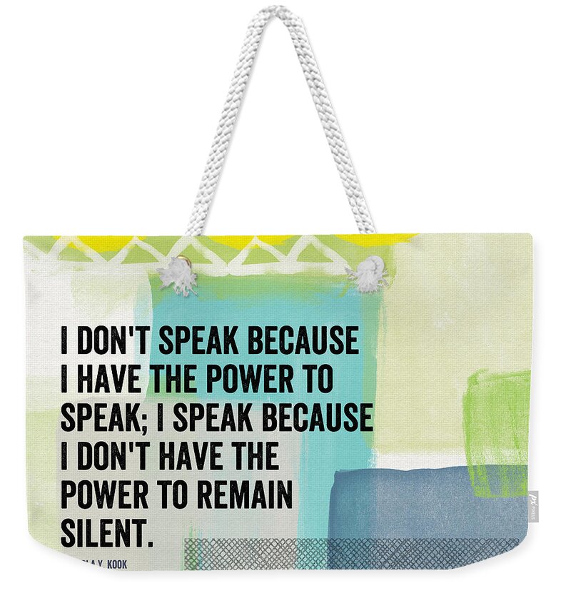 Faith Weekender Tote Bag featuring the painting The Power To Speak- Contemporary Jewish Art by Linda Woods by Linda Woods