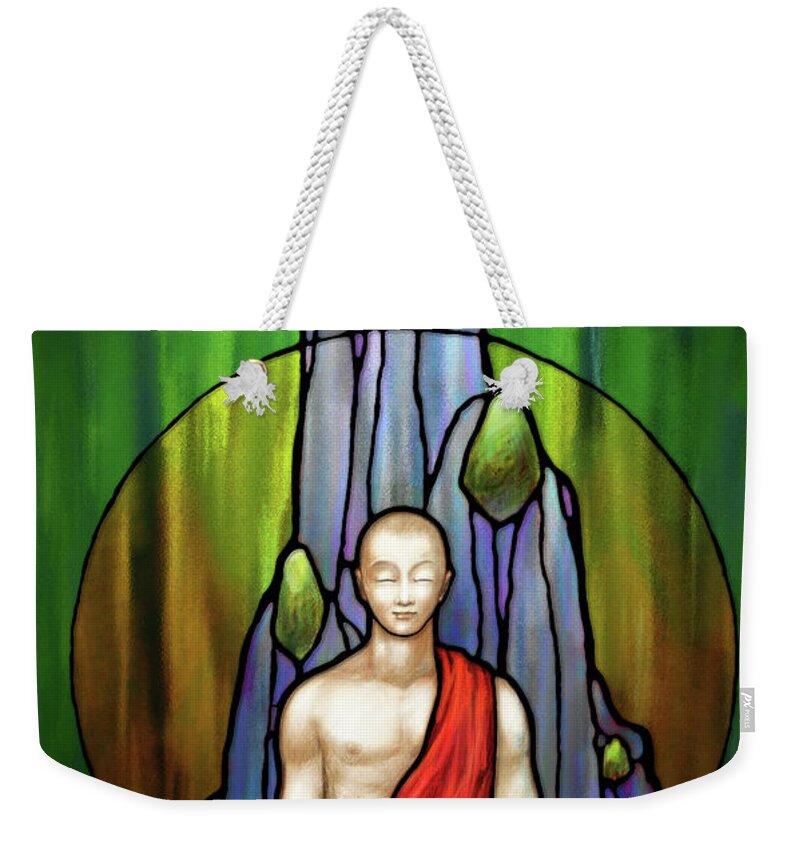 Buddha Weekender Tote Bag featuring the digital art The Praying Monk by Randy Wollenmann