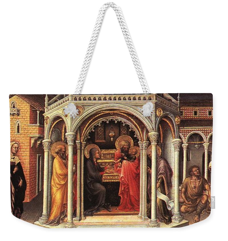 The Presentation In The Temple Weekender Tote Bag featuring the painting The Presentation in the Temple by MotionAge Designs