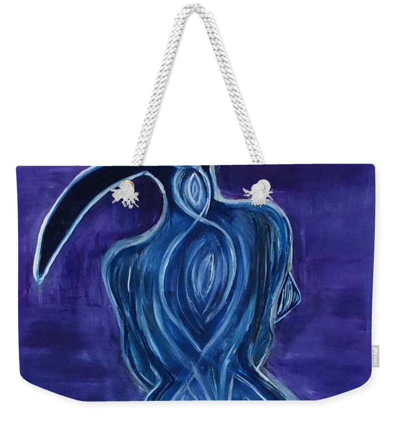 Purple Weekender Tote Bag featuring the painting The purple woman by Suzanne Surber