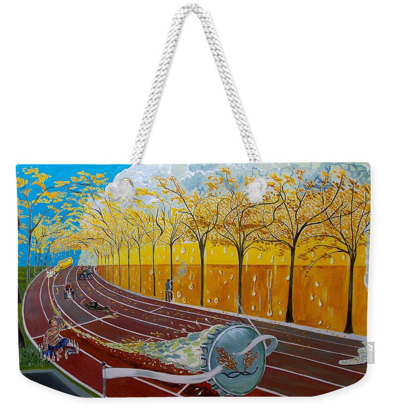 Surreal Weekender Tote Bag featuring the painting The race of tumbles by Lazaro Hurtado