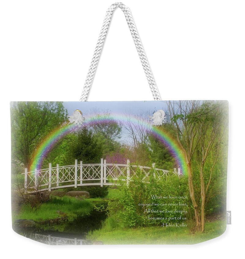The Rainbow Bridge Weekender Tote Bag featuring the photograph The Rainbow Bridge - Losing A Pet by Angie Tirado