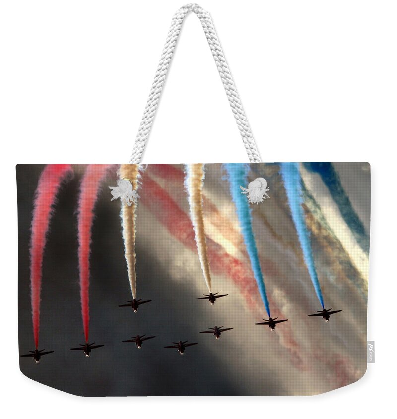 Red Arrows Weekender Tote Bag featuring the photograph The Rainbow Phoenix by Ang El