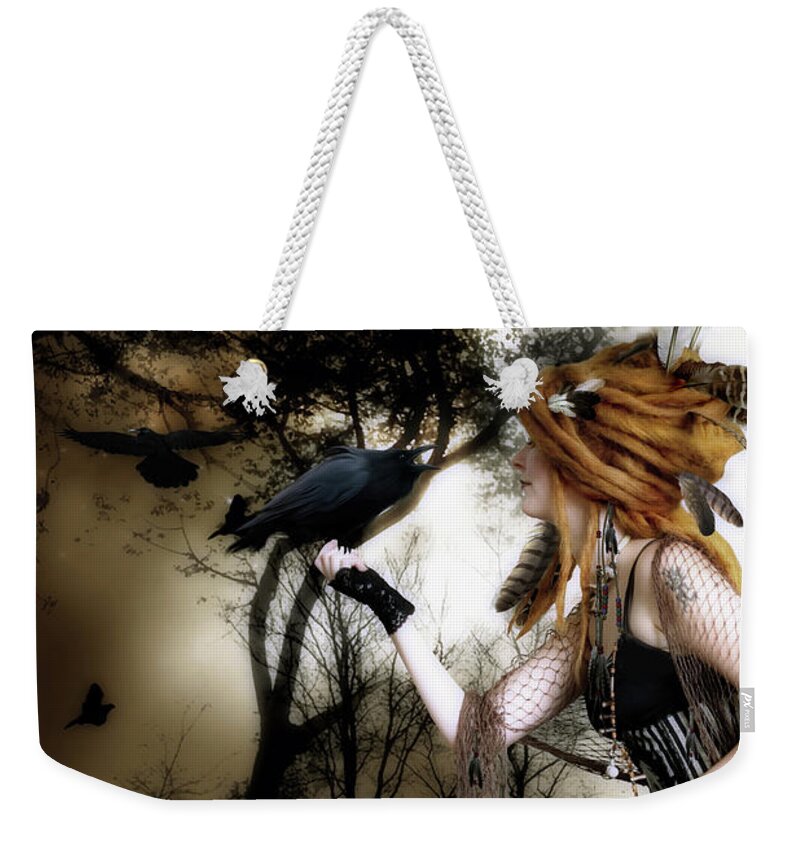 Nevermore Weekender Tote Bag featuring the digital art The Raven by Shanina Conway