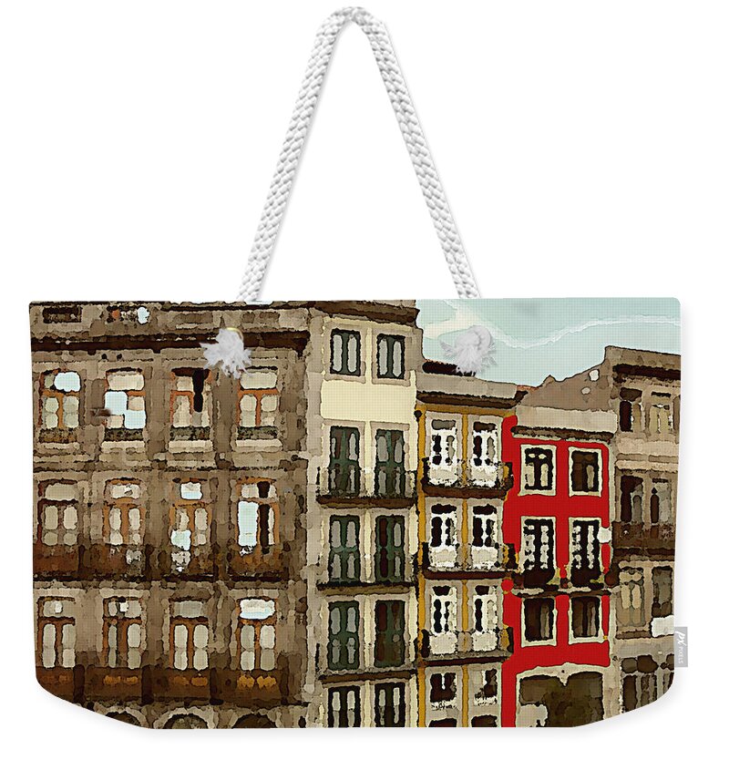 Urban Weekender Tote Bag featuring the mixed media The Red Tenement by Shelli Fitzpatrick