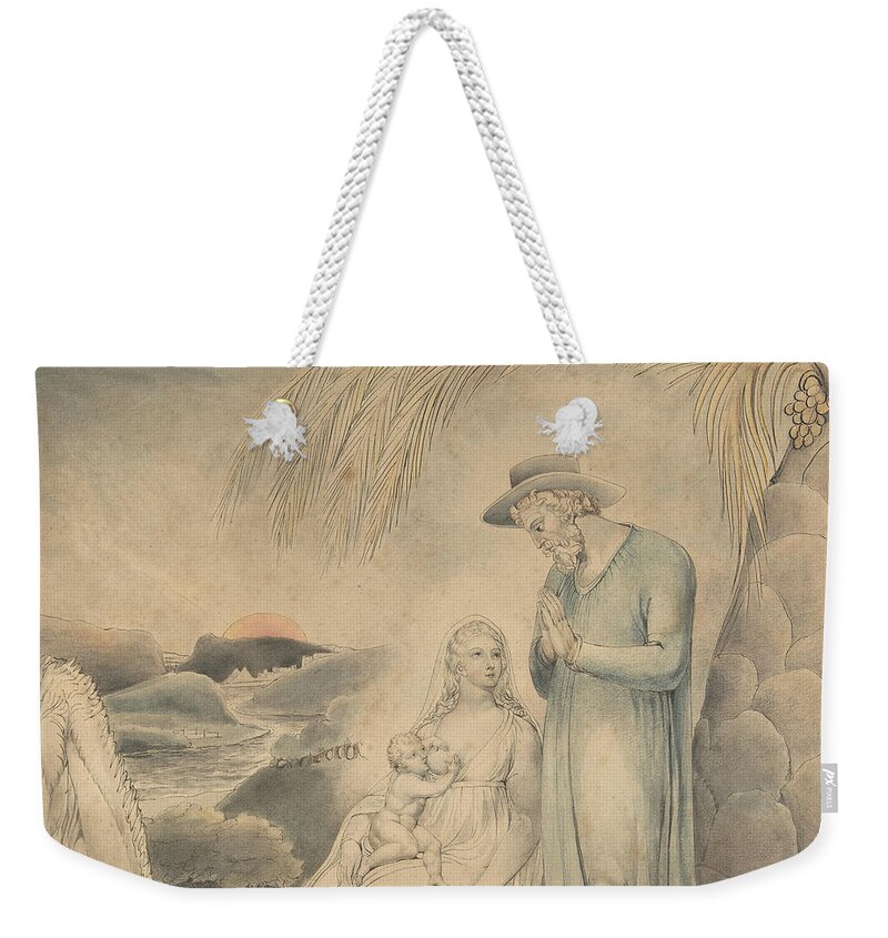 English Art Weekender Tote Bag featuring the drawing The Rest on the Flight into Egypt by William Blake