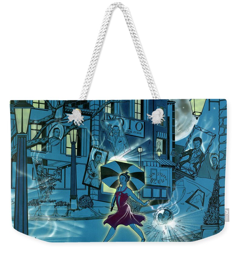 Blue Weekender Tote Bag featuring the mixed media The Right One by Demitrius Motion Bullock