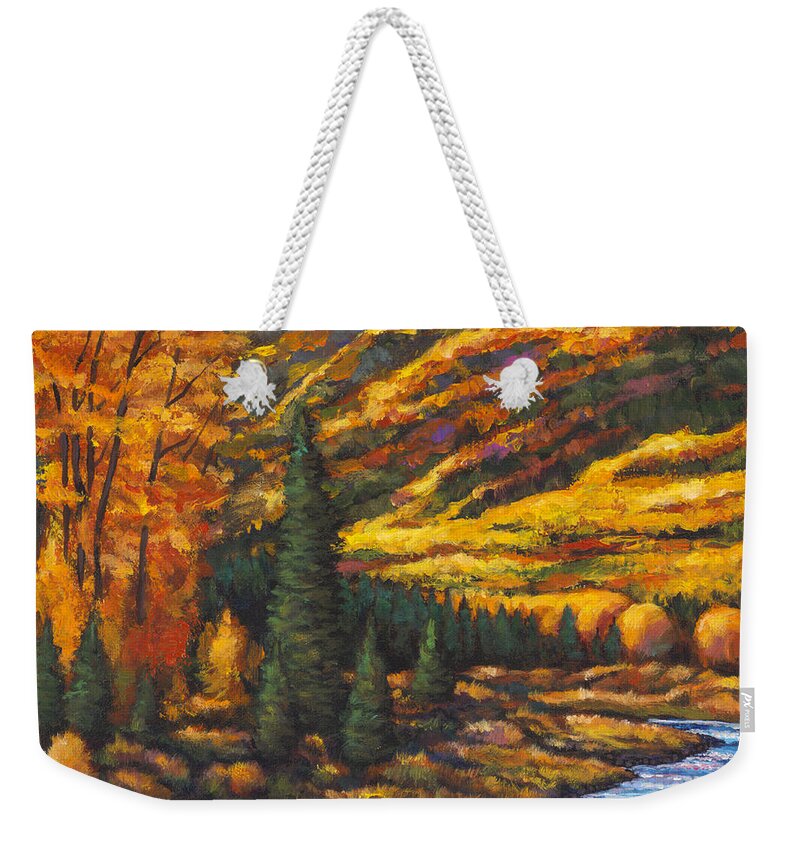 Landscape Weekender Tote Bag featuring the painting The River Runs by Johnathan Harris