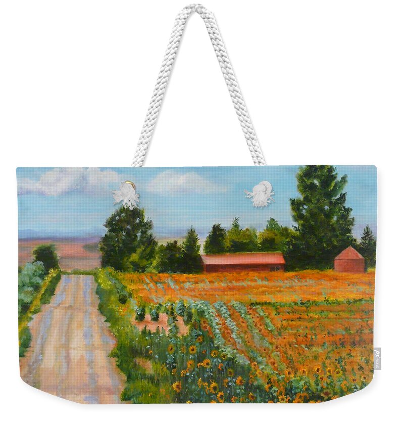 Sunflowers Weekender Tote Bag featuring the painting The road to happiness by Gloria Smith