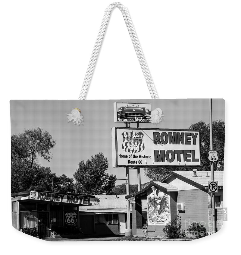 Motels Weekender Tote Bag featuring the photograph The Romney Motel Route 66 by Anthony Sacco