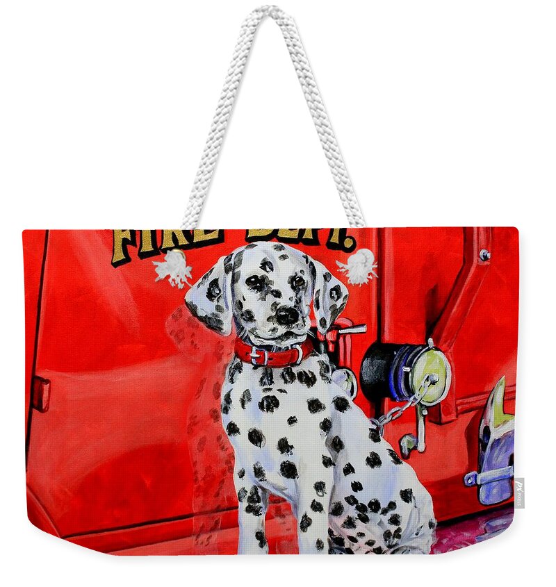 Dalmatian Weekender Tote Bag featuring the painting The Rookie by Karl Wagner