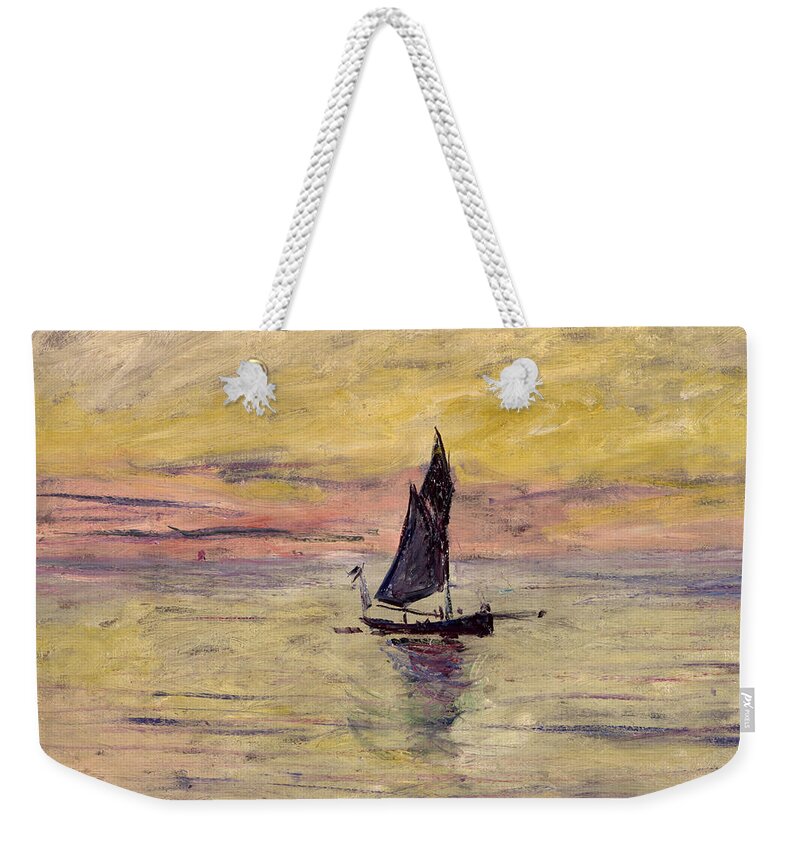 French Weekender Tote Bag featuring the painting The Sailing Boat Evening Effect by Claude Monet