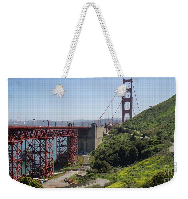 Wingsdomain Weekender Tote Bag featuring the photograph The San Francisco Golden Gate Bridge DSC6139long by Wingsdomain Art and Photography