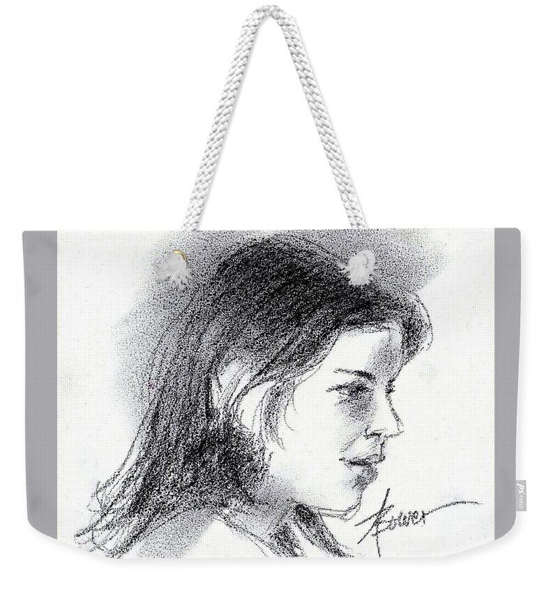 Young Woman Weekender Tote Bag featuring the painting The Scholar by Adele Bower
