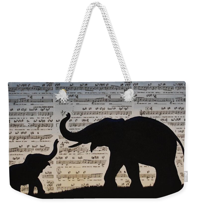 Elephant Weekender Tote Bag featuring the painting The Shadow of Your Smile by Emily Page