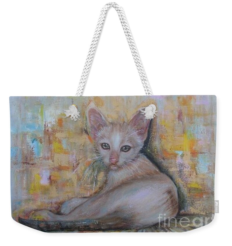 Cat Weekender Tote Bag featuring the painting The Sitting CAT by Sukalya Chearanantana