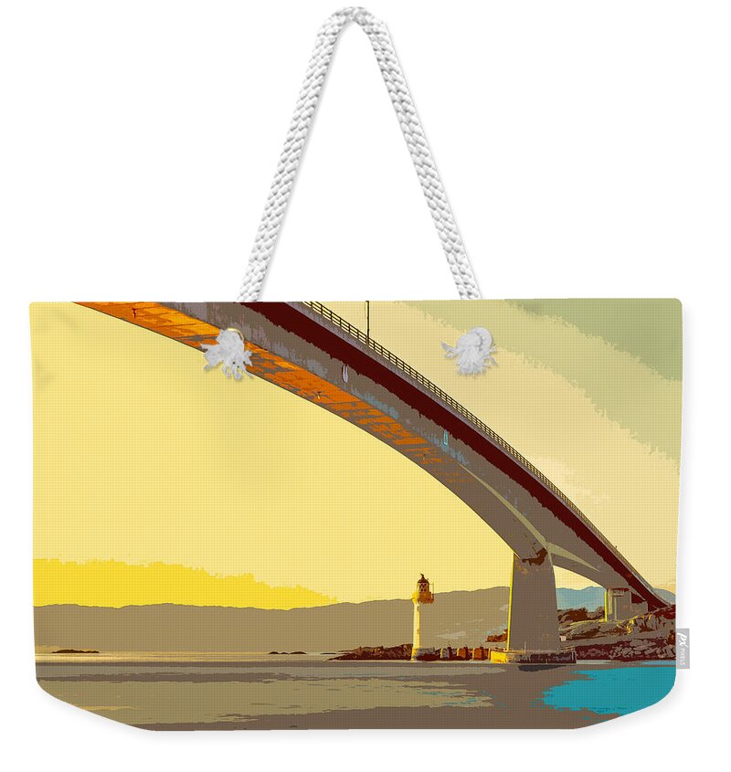 Bridge Weekender Tote Bag featuring the digital art The Skye Bridge and Kyleakin Lighthouse by Anthony Murphy