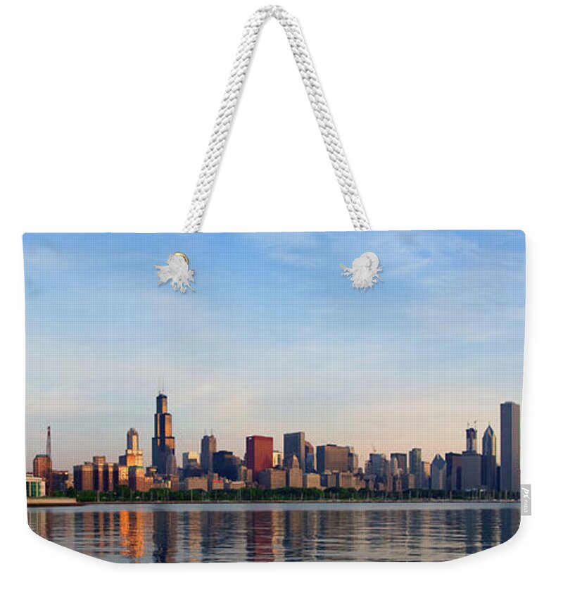 Built Structure Weekender Tote Bag featuring the photograph The Skyline of Chicago at Sunrise by David Levin