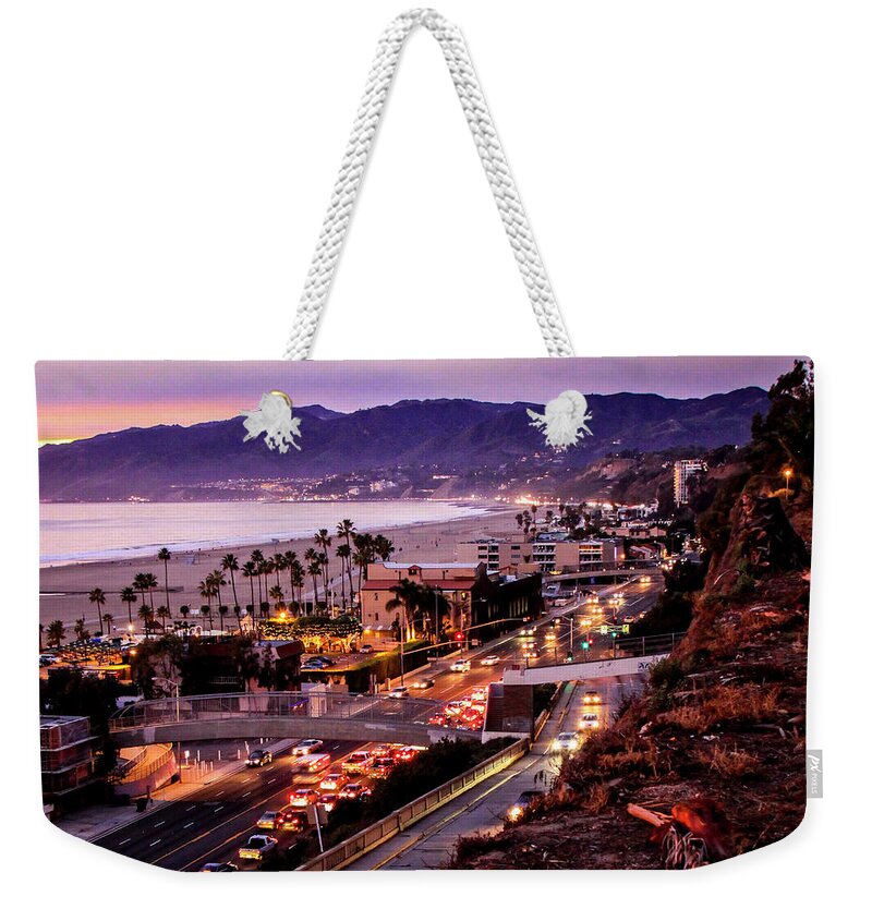 Sunset Santa Monica Bay Weekender Tote Bag featuring the photograph The Slow Drive Home by Gene Parks