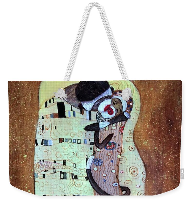 Kiss Weekender Tote Bag featuring the painting The Smooch by Rand Burns