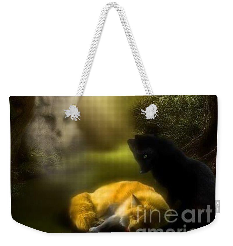 Fox Weekender Tote Bag featuring the digital art The Spirit Watches by Scarlett Royale