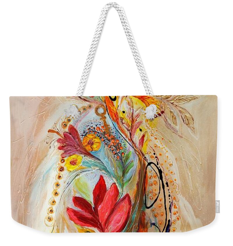 White Background Weekender Tote Bag featuring the painting The Splash Of Life 20. Flowers of Holy Land by Elena Kotliarker