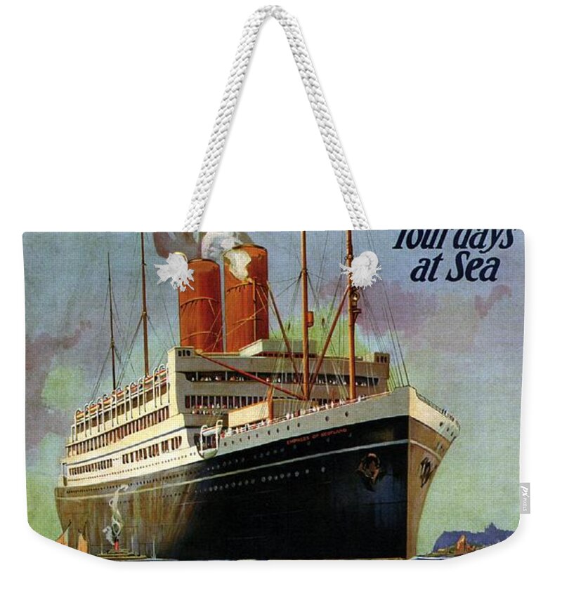 Canadian Pacific Weekender Tote Bag featuring the mixed media The St.Lawrence Route to Europe - Canadian Pacific Steamships - Retro travel Poster - Vintage Poster by Studio Grafiikka