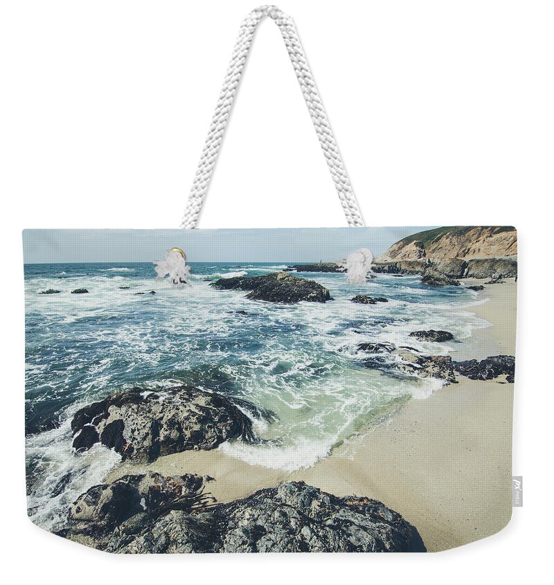 Landscape Weekender Tote Bag featuring the photograph The Sunny Shoreline by Margaret Pitcher