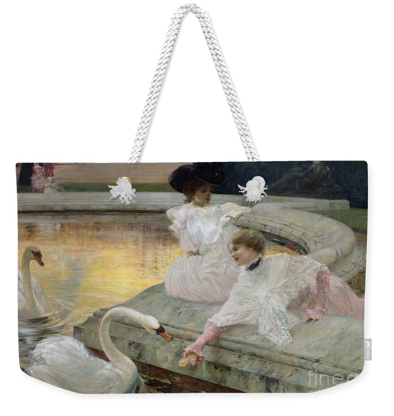 Swan Weekender Tote Bag featuring the painting The Swans by Joseph Marius Avy