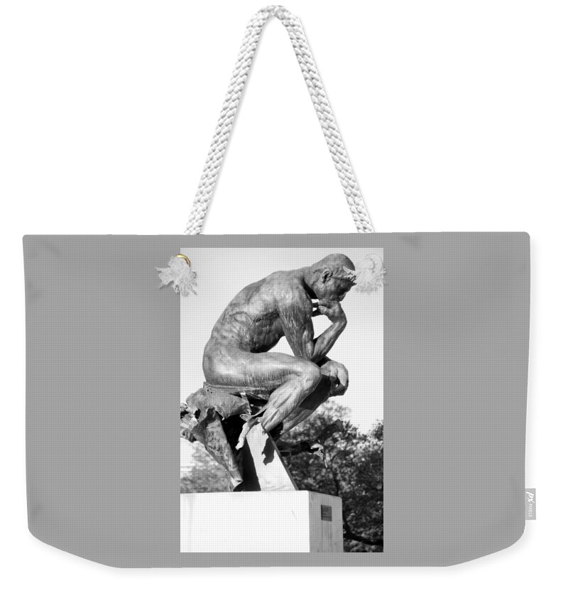 Rodin Weekender Tote Bag featuring the photograph The Thinker vandalized by Valerie Collins