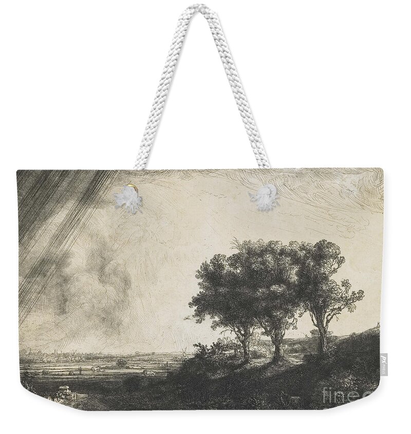 Rembrandt Weekender Tote Bag featuring the drawing The Three Trees by Rembrandt