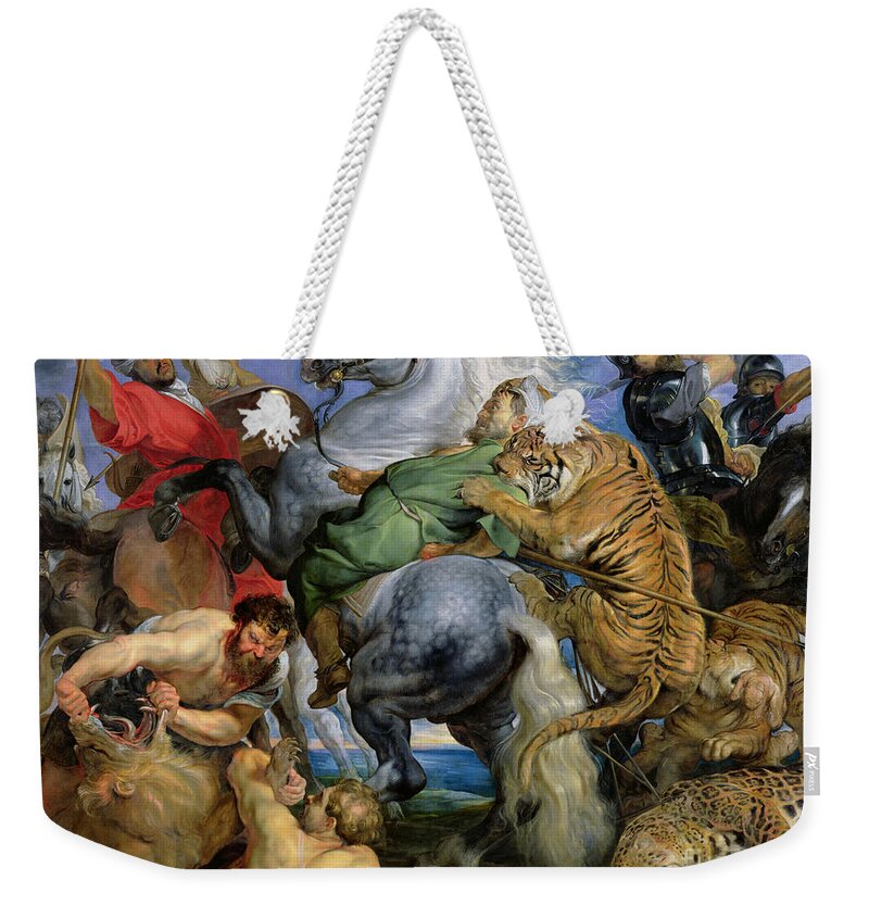 The Weekender Tote Bag featuring the painting The Tiger Hunt by Rubens by Rubens