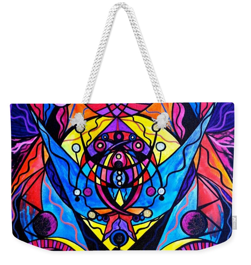 Vibration Weekender Tote Bag featuring the painting The Time Wielder by Teal Eye Print Store