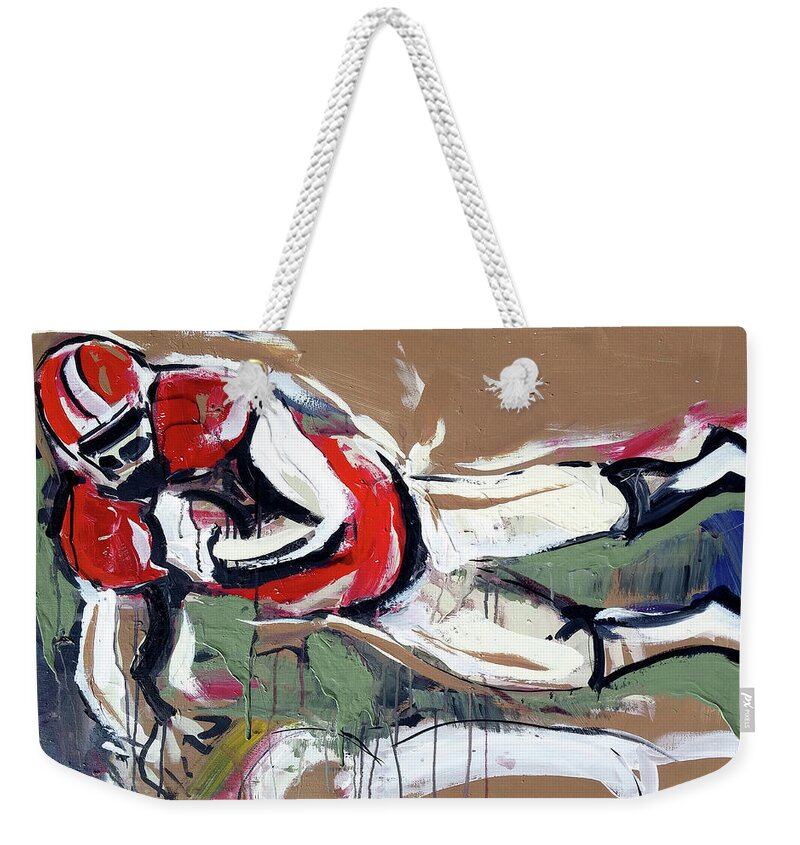  Weekender Tote Bag featuring the painting The touchdown by John Gholson