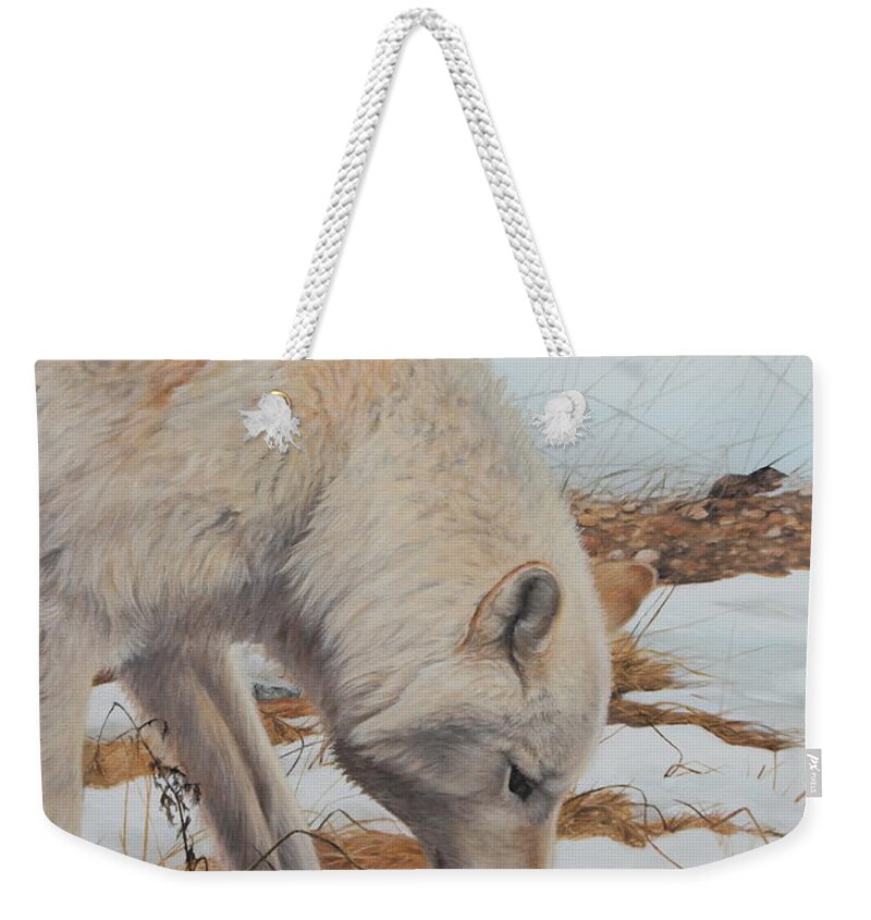Wolf Weekender Tote Bag featuring the painting The Tracker by Tammy Taylor