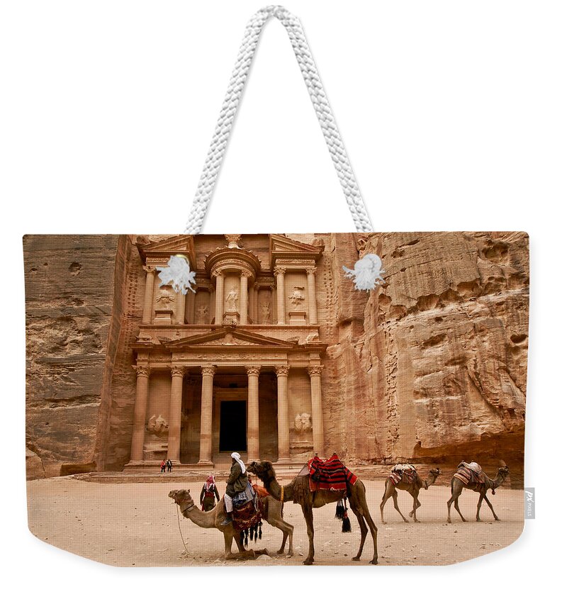 Middle East Weekender Tote Bag featuring the photograph The Treasury of Petra by Michele Burgess