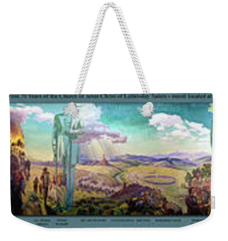 Mural Weekender Tote Bag featuring the photograph The Trek West Latter Day Saints Panorama by Thomas Woolworth