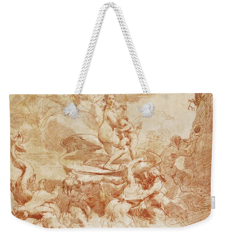 Gaetano Gandolfi Weekender Tote Bag featuring the drawing The Triumph of Venus by Gaetano Gandolfi