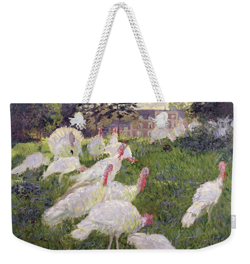 The Turkeys At The Chateau De Rottembourg Weekender Tote Bag featuring the painting The Turkeys at the Chateau de Rottembourg by Claude Monet