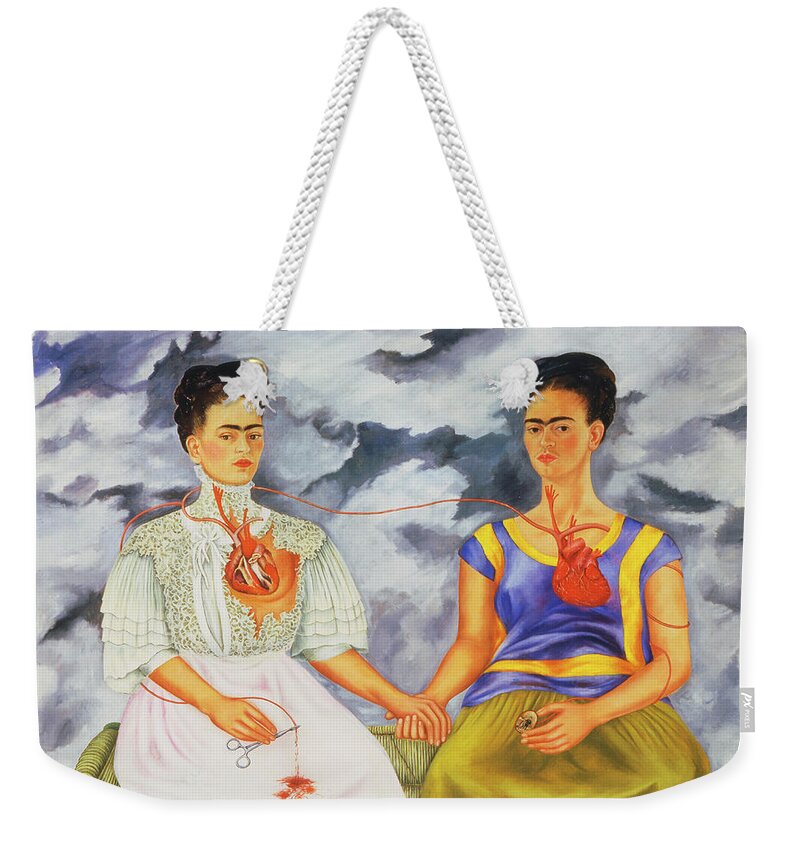 Frida Kahlo Weekender Tote Bag featuring the painting The Two Fridas by Frida Kahlo