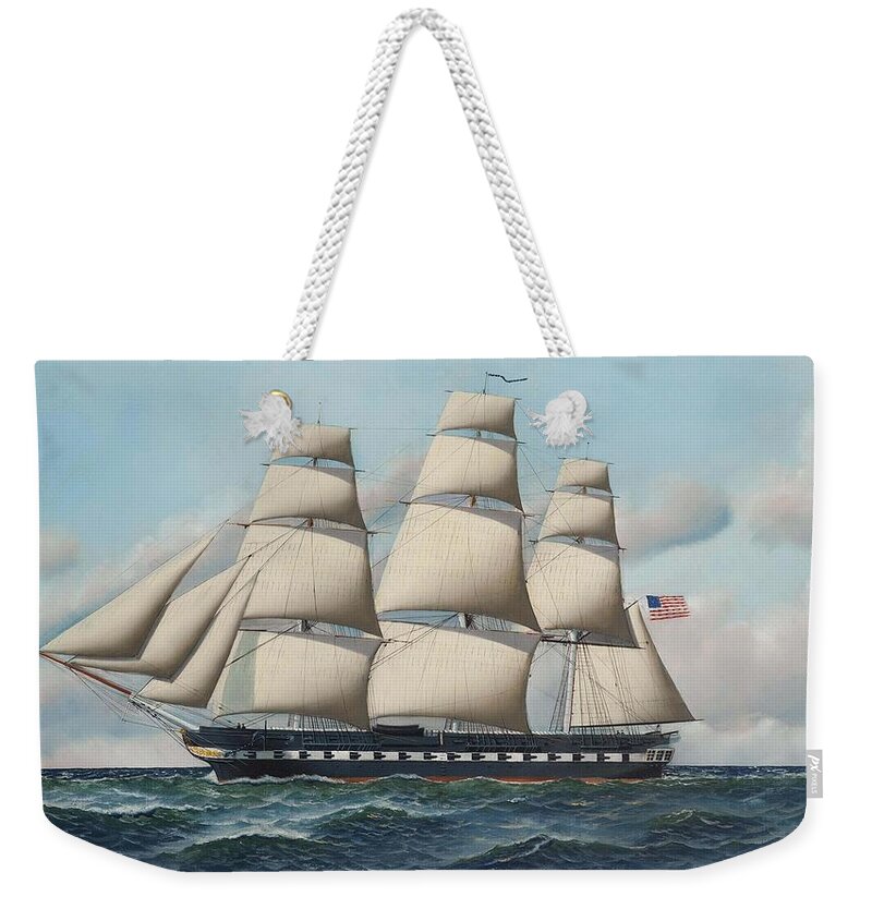 Antonio Nicolo Gasparo Jacobsen (copenhagen 1850-1921 Hoboken Weekender Tote Bag featuring the painting The U S S Constitution in full sail by MotionAge Designs