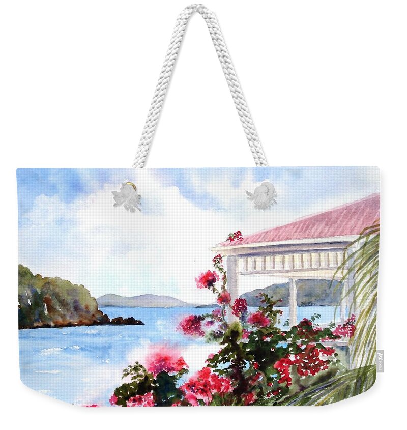 Caribbean Weekender Tote Bag featuring the painting The Veranda by Diane Kirk