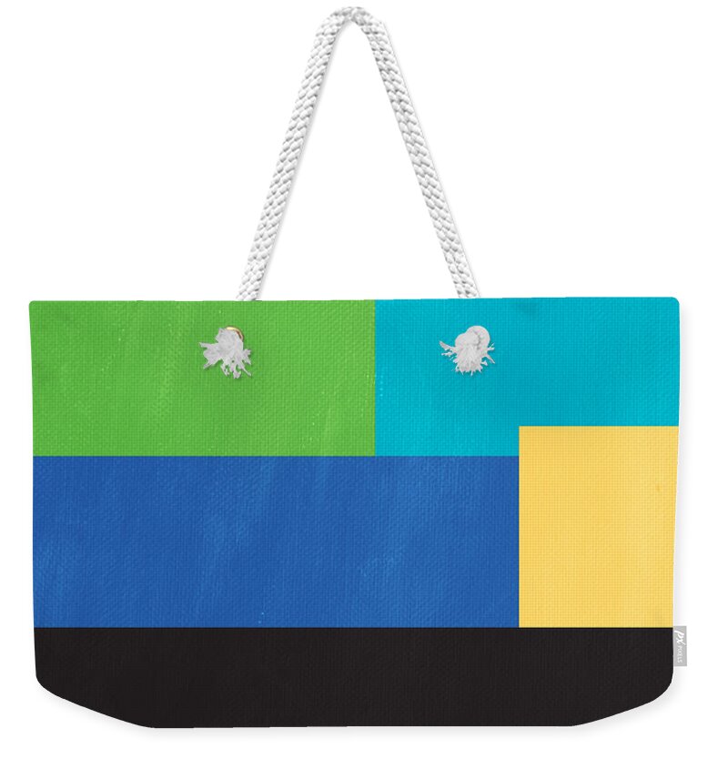 Modern Weekender Tote Bag featuring the mixed media The View From Here- Modern Abstract by Linda Woods