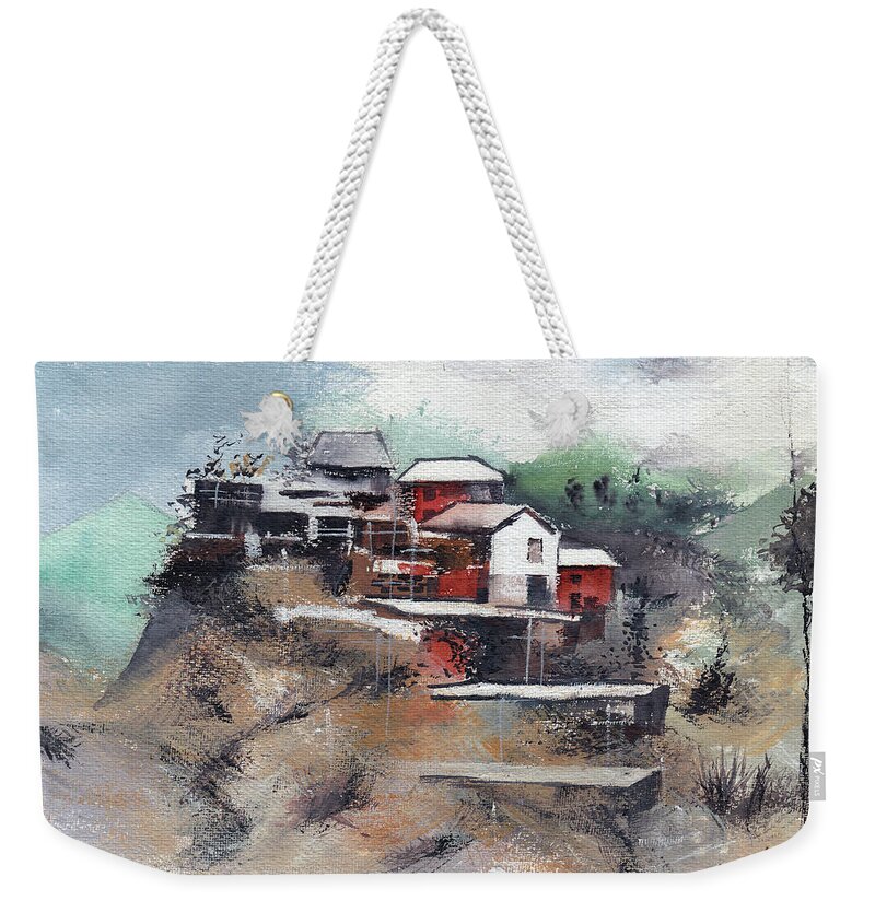Nature Weekender Tote Bag featuring the painting The Village by Anil Nene